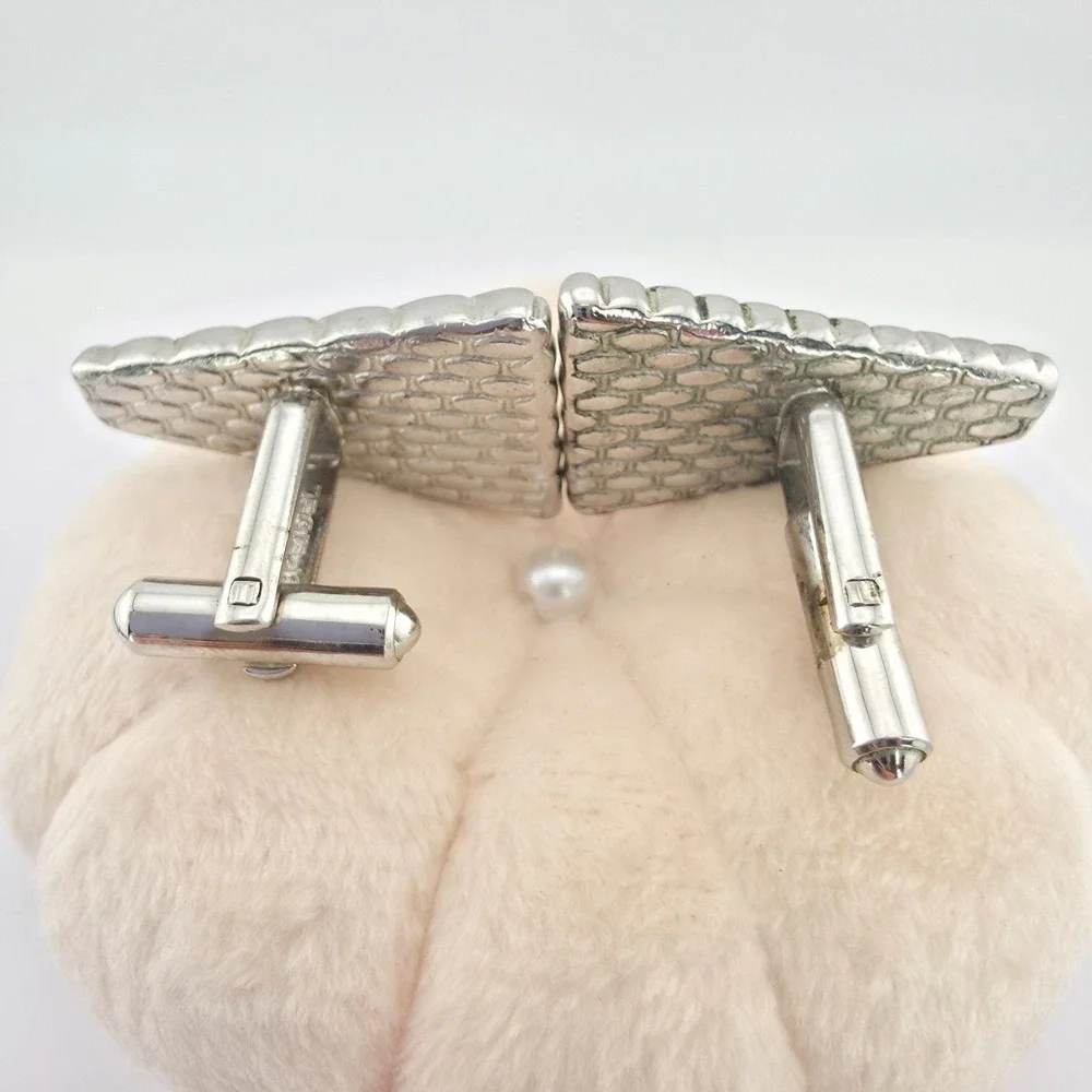 Vintage 1950's SPEIDEL Cufflinks Modernist Black Pink Gold Cabochon Silver Plate